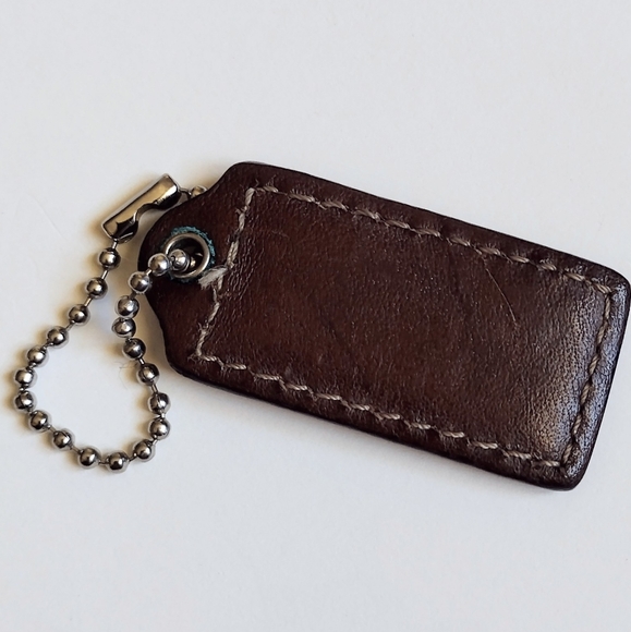 🤎 2" Med Coach Vintage Y2K Mahogany Brown Leather Hang Tag Bag Fob Keychain - Picture 5 of 6